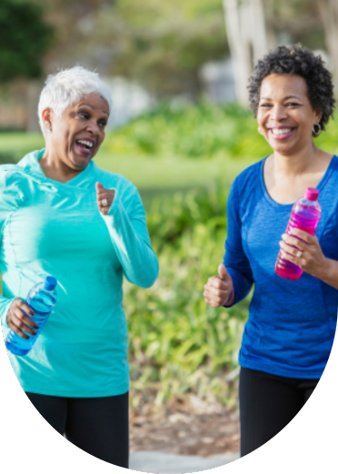 Women happily jogging